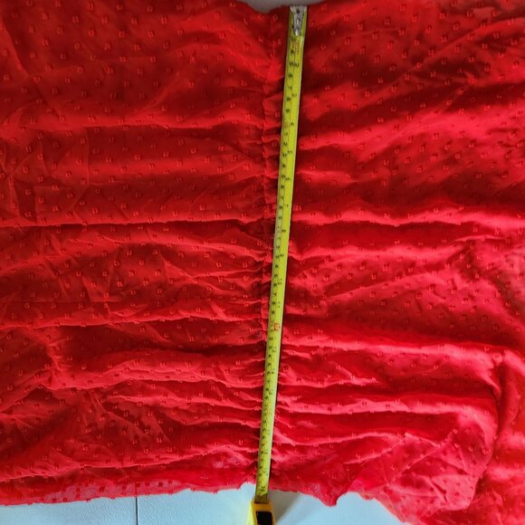 Womens Time And Tru Red Orange Sheer Dot V-Neck Dress Drawstring Waist 2X Beach - Picture 8 of 15